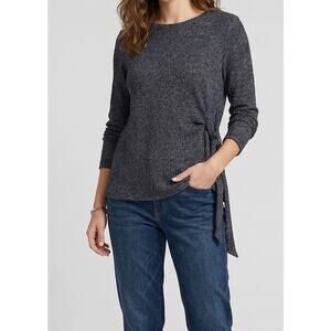 Ophelia Roe Black Metallic Long Sleeve Tie Waist Sweater Polyester